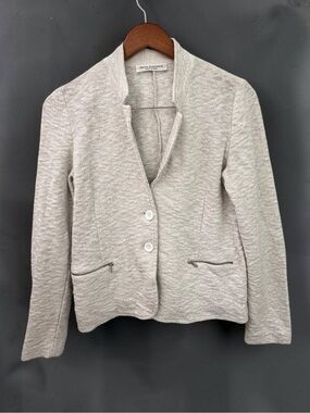 Amina Rubinacci Made in Italy Knit Blazer Jacket Ivory Cream Cotton Size 42 US 6